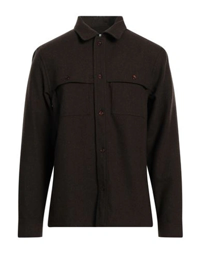 Shop Sandro Man Shirt Cocoa Size Xl Virgin Wool, Polyester In Brown