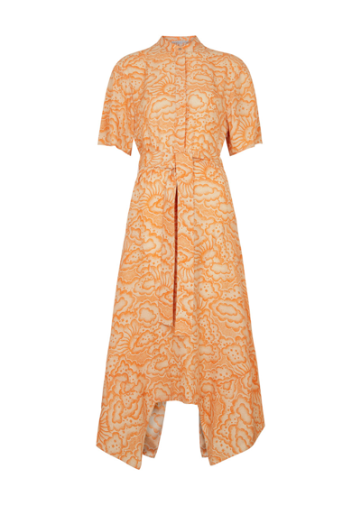 Shop Stella Mccartney Cloud-print Silk Midi Dress In Orange