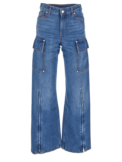 Shop Stella Mccartney Flare Cargo Jeans In Blue
