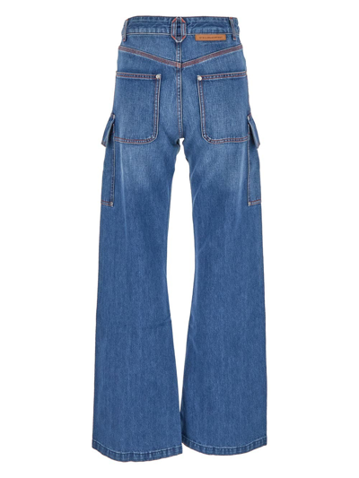 Shop Stella Mccartney Flare Cargo Jeans In Blue