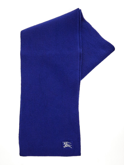 Shop Burberry Ribbed Scarf In Blue