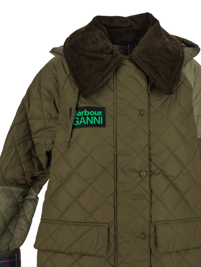 Shop Barbour X Ganni Quilted Burghley Jacket In Green