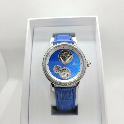 Pre-owned Empress Tatiana Automatic Semi-skeleton Leather Women's Watch, Blue, Empem2902