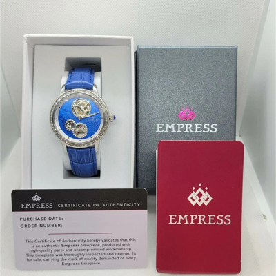 Pre-owned Empress Tatiana Automatic Semi-skeleton Leather Women's Watch, Blue, Empem2902