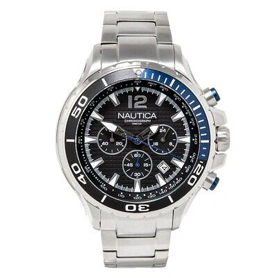 Pre-owned Nautica Mens Wristwatch  Napnstf14 Chrono Stainless Steel Blue Sub 100mt