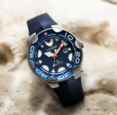 Pre-owned Citizen Promaster Blue Dial Orca Dive Watch Polyurethane Band Bn0231-01l
