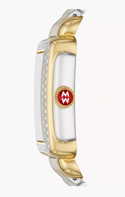 Pre-owned Michele Deco Mid Two-tone Swiss Three Hand Stainless Steel Watch Mww06v000123