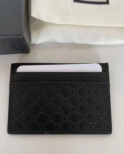 Pre-owned Gucci Microssima Soft Black Leather Card Case Made In Italy 262837