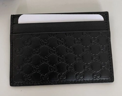 Pre-owned Gucci Microssima Soft Black Leather Card Case Made In Italy 262837