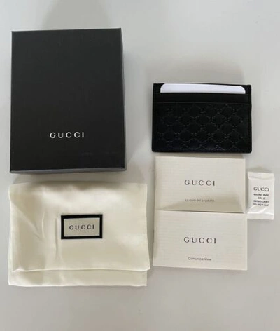 Pre-owned Gucci Microssima Soft Black Leather Card Case Made In Italy 262837