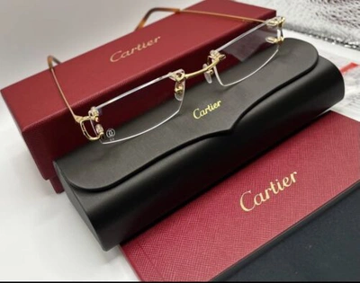 Pre-owned Cartier Rimless Glasses Piccadilly Big C Decor Ref. Ct0092o Glasses In Clear