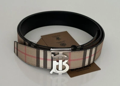 Pre-owned Burberry $580  Tb Leather Archive Beige Reversible Belt 42/105 8046568 Italy