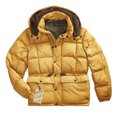 Pre-owned Rrl Ralph Lauren  Brinklow Faux Fur Quilted Down Alternative Parka Jacket Coat In Yellow