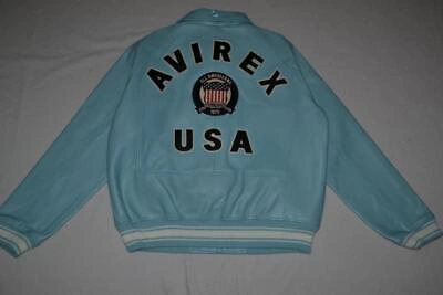Pre-owned Avirex Authentic  Icon Leather A1 Bomber Jacket Mens Glacier Blue All Sizes