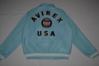 Pre-owned Avirex Authentic  Icon Leather A1 Bomber Jacket Mens Glacier Blue All Sizes
