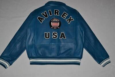 Pre-owned Avirex Authentic  Icon Leather A1 Bomber Jacket Mens Teal Blue All Sizes