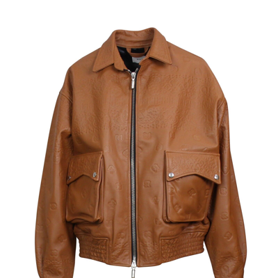 Pre-owned Rhude Tan Brown Embossed Blouson Leather Suiting Jacket Size L $2230