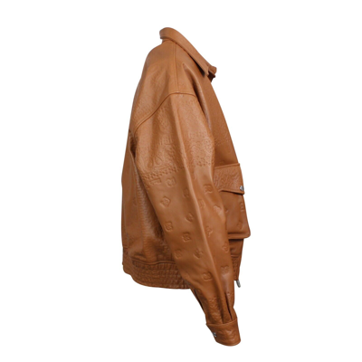 Pre-owned Rhude Tan Brown Embossed Blouson Leather Suiting Jacket Size L $2230