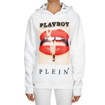 Pre-owned Philipp Plein X Playboy Smoking Lips Crystal Hoody Sweater White Red 08481