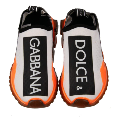 Pre-owned Dolce & Gabbana Slip-on Sneaker Shoes Sorrento Logo Stripes Orange White 12639
