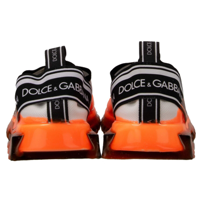 Pre-owned Dolce & Gabbana Slip-on Sneaker Shoes Sorrento Logo Stripes Orange White 12639