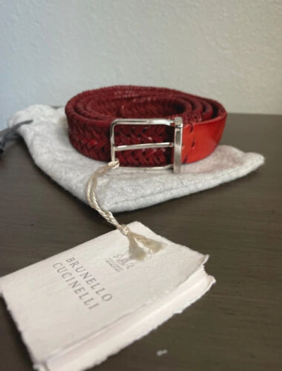 Pre-owned Brunello Cucinelli Red Braided Woven Leather Casual Fashion Belt M