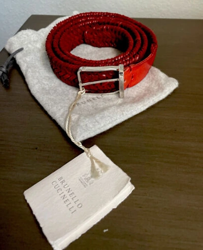 Pre-owned Brunello Cucinelli Red Braided Woven Leather Casual Fashion Belt M