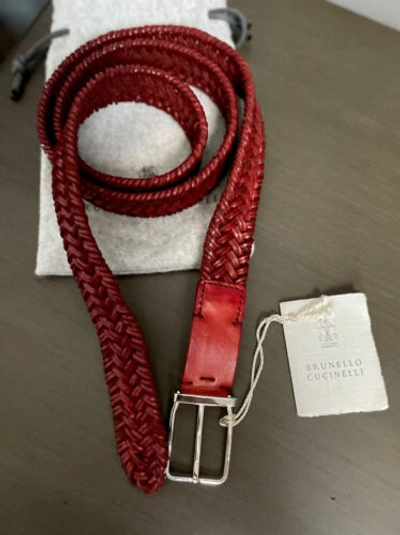 Pre-owned Brunello Cucinelli Red Braided Woven Leather Casual Fashion Belt M