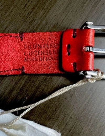 Pre-owned Brunello Cucinelli Red Braided Woven Leather Casual Fashion Belt M