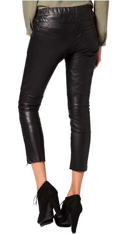 Pre-owned Handmade Womens Lambskin Leather Pants Cropped Slim Fit Leggings Motorcycle Pants Wlp40 In Black