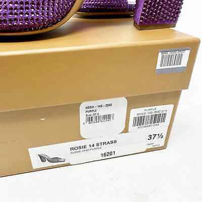 Pre-owned Gia Borghini Rosie Crystal Beaded Block Heel Slide Sandals In 7.5 In Purple