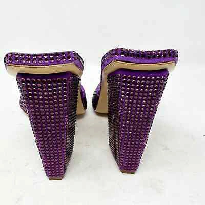 Pre-owned Gia Borghini Rosie Crystal Beaded Block Heel Slide Sandals In 7.5 In Purple
