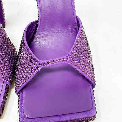 Pre-owned Gia Borghini Rosie Crystal Beaded Block Heel Slide Sandals In 7.5 In Purple