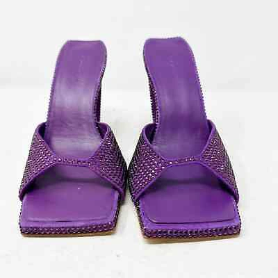 Pre-owned Gia Borghini Rosie Crystal Beaded Block Heel Slide Sandals In 7.5 In Purple