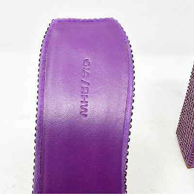Pre-owned Gia Borghini Rosie Crystal Beaded Block Heel Slide Sandals In 7.5 In Purple