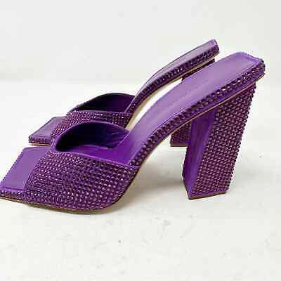 Pre-owned Gia Borghini Rosie Crystal Beaded Block Heel Slide Sandals In 7.5 In Purple
