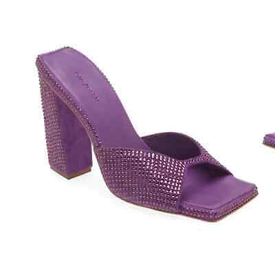 Pre-owned Gia Borghini Rosie Crystal Beaded Block Heel Slide Sandals In 7.5 In Purple