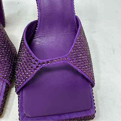 Pre-owned Gia Borghini Rosie Crystal Beaded Block Heel Slide Sandals In 7.5 In Purple