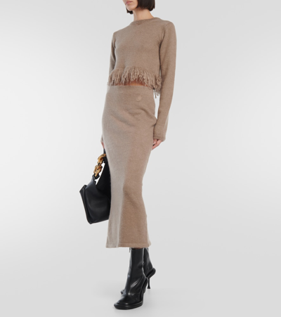 Shop Jw Anderson High-rise Mohair-blend Midi Skirt In Brown