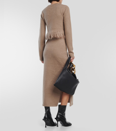 Shop Jw Anderson High-rise Mohair-blend Midi Skirt In Brown