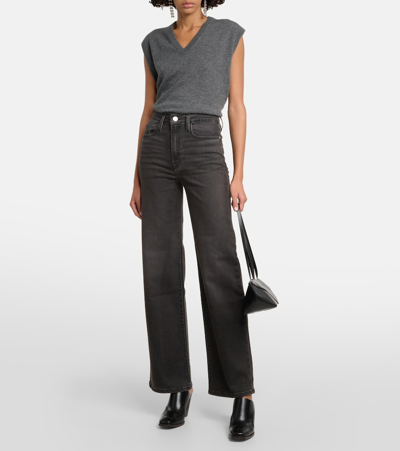 Shop Frame Le Jane High-rise Wide-leg Jeans In Grey