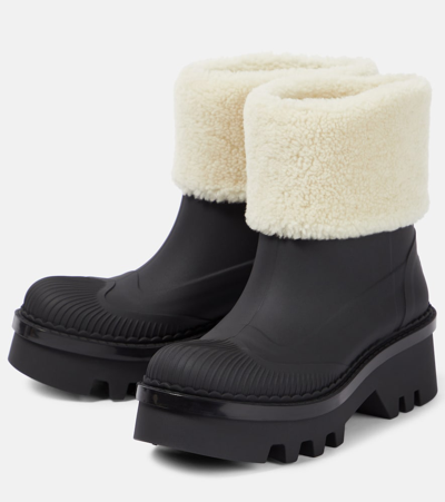 Chloé Raina Shearling-trimmed Ankle Boots In Black