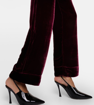 Shop Asceno Aurelia Velvet Wide-leg Pants In Red