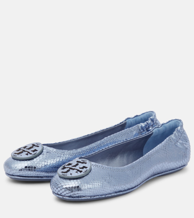 Shop Tory Burch Minnie Leather Ballet Flats In Blue
