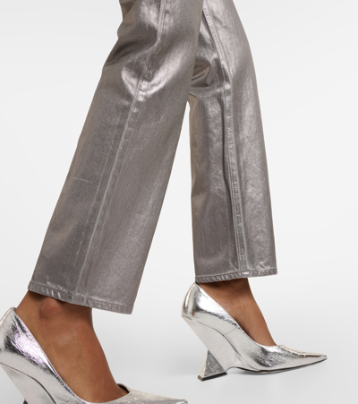 Veronica Beard Daniela Metallic High-rise Straight Jeans In Silver