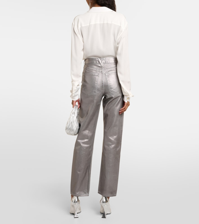 Veronica Beard Daniela Metallic High-rise Straight Jeans In Silver