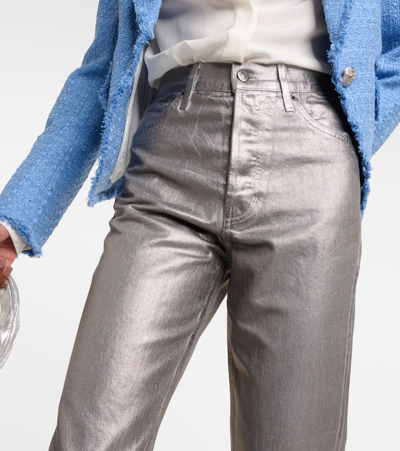 Veronica Beard Daniela Metallic High-rise Straight Jeans In Silver