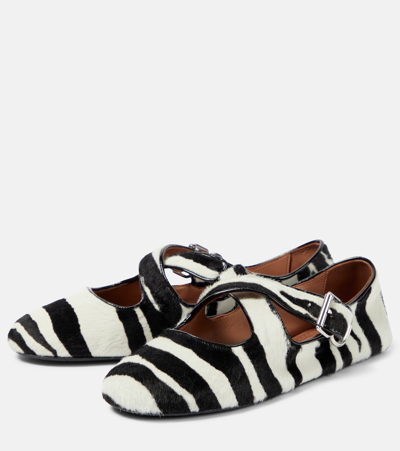 Alaïa Criss Cross Zebra-print Ballet Flats In Black