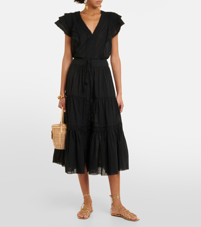 Shop Poupette St Barth Brie Cotton-blend Midi Skirt In Black