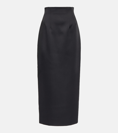 Shop Khaite Loxley High-rise Satin Pencil Skirt In Black